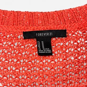 Forever 21 Bright Coral Knit Cardigan with Cream Varsity Stripes, Medium thumbnail 2
