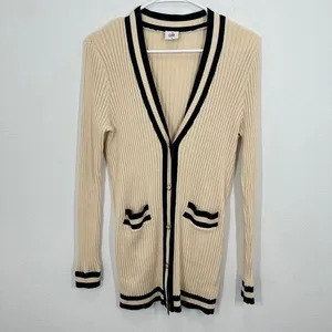 Cabi Size Small Cardigan Cream Navy Ribbed Knit Academia‎ Career Preppy Coastal thumbnail 2