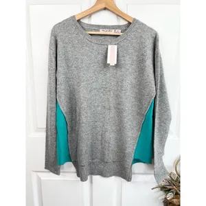 Olivia & Grace 100% Cashmere Sweater Size M Grey Turquoise Crewneck Soft Knit thumbnail 11