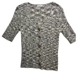 MOD REF Black White Marled Knit Short Sleeve V-Neck Cardigan‎ Sweater Small thumbnail 1