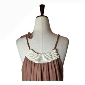 Anthropologie Left of Center Dress Women Medium‎ Brown Pleated Neck Mini Boho thumbnail 7