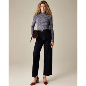 J.Crew Womens‎ XL Blue Marled 100% Merino Wool Wide Rib Mockneck Sweater Raglan thumbnail 2