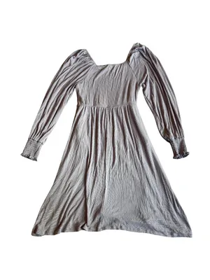 Three Bird Nest Purple Flowy Dress Smocked Long Sleeve Stretchy Size Medium thumbnail 9
