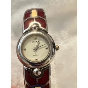 Gruen‎ Quartz Bangle Watch Red and Silver Tone Stylish Womens Jewelry thumbnail 2