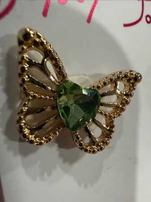 Betsey Johnson Gold Butterfly Stud Earrings with Green Crystal | Sm/Med thumbnail 2