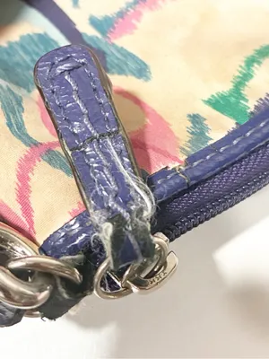 Coach Poppy Multicolor Ikat Scribble C Logo Sateen Tote Bag Purple Trim Wristlet thumbnail 6