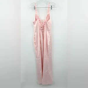sthcute NEW‎ Satin Deep V Neck Corset Pink Maxi Dress Size Large thumbnail 3