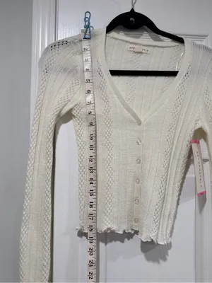 NWT Aeropostale Size XS Ivory Pointelle Knit Cropped Stretch Lace Cardigan Y2K thumbnail 11