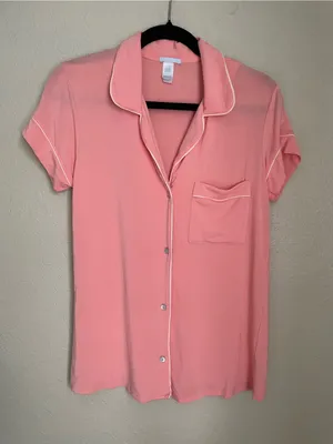 Eberjey Gisele Tencel Modal Short Sleeve Size Small Coral Pink Pajama PJ Button thumbnail 7