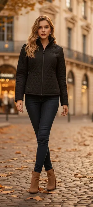 Black quilted jacket size medium full zipper thumbnail 1