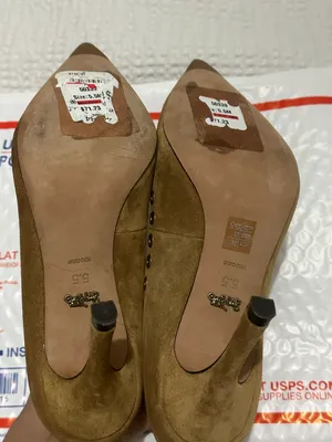 Coach varick grommet perforated suede pointed toe tan pumps thumbnail 3