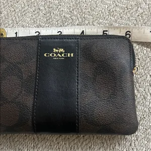 COACH Wristlet Wallet Chocolate Brown Stripe Signature Canvas Logo Leather thumbnail 4