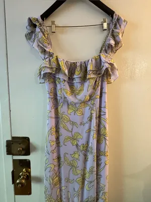 Lulus Adelaide Lavender Floral Print Off-the-Shoulder Maxi Dress Medium thumbnail 6