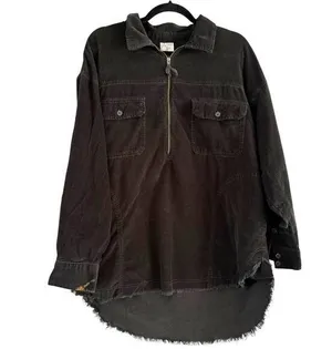 Aerie Offline Dark Gray Corduroy Pullover Frayed Trucker Shirt Size Medium￼ thumbnail 1
