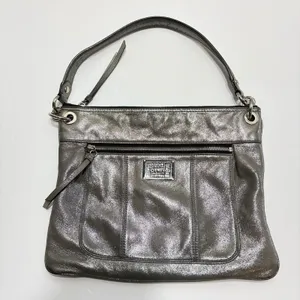 Coach Poppy Metallic Silver Leather Shoulder Bag Purse Logo Vtg Y2K thumbnail 1