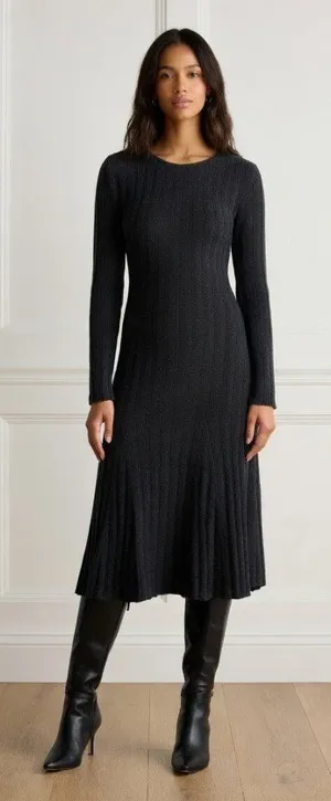 NWT Quince Mongolian Cashmere Wide-Rib Midi in Charcoal Sweater Dress XL thumbnail 1