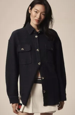 By Anthropologie Knit Button Up Shacket JackeNavy Blue‎ Size Womens Size M thumbnail 1