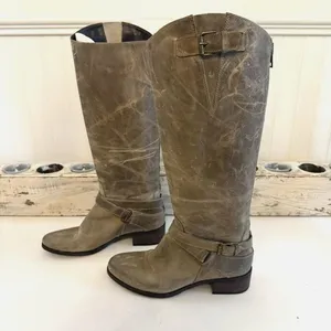 Source Unknown Charles David Boots Womens Size‎ 7.5 Taupe Leather Riding Knee High Made Italy thumbnail 3