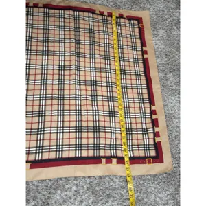 Vintage Plaid Square Scarf Tan Red Black Check Head Neck Wrap Equestrian Buckle thumbnail 4