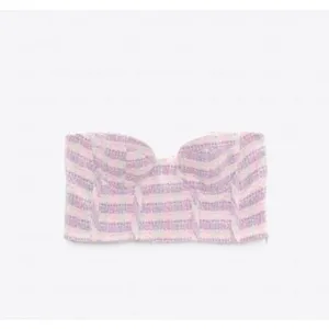 New‎ Zara Tweed Cropped Strapless Top thumbnail 5