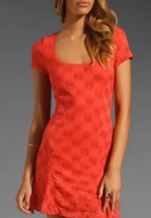 Free People Daisy Lace Godet‎ Fit & Flare Mini Dress Orange Persimmon Size Large thumbnail 1