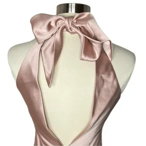 LOVELY Imogen Draped Twist Halter Tie-Back Trumpet Gown in Toasted‎ Sugar, XS thumbnail 5