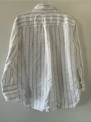 Banana Republic 100% Linen Striped Button Down Shirt XS White Beige Coastal thumbnail 7