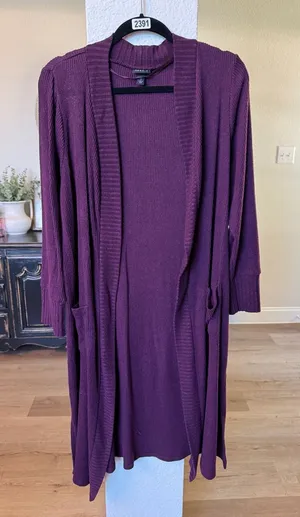 Torrid Purple Ribbed Open Front Long Duster Cardigan with Pockets thumbnail 1