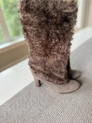 Sam Edelman Shalin Gray Genuine Suede Leather Faux Fur Tall Heeled Boots Sz 9 thumbnail 10
