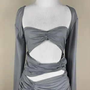 House‎ of CB Mini Dress Womens L+ 10/12 Camille Grey Silk Cutout Ruched Sexy thumbnail 4