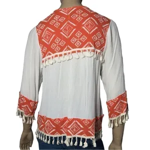 Misa Los Angeles Women’s Size M Cream Saffron Print Marcella Tassel Blouse Top thumbnail 6