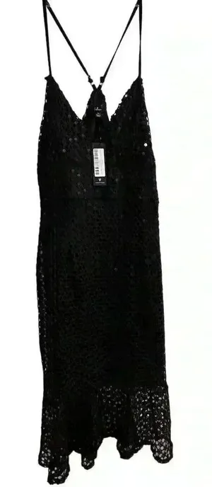 Lulus Women's XL Black Crochet‎ Sleeveless V-Neck Midi Dress-NWT thumbnail 1