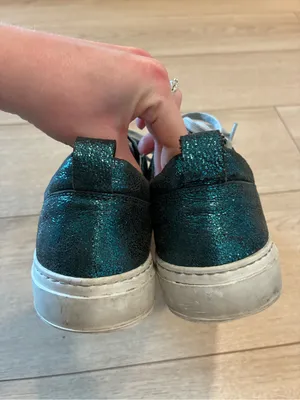 P448 Women’s John Sneakers Snakeskin Leather Teal Glitter Size 40/9.5-10 thumbnail 6
