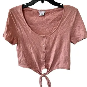 Cooperative pink short sleeved cropped tie front top thumbnail 1