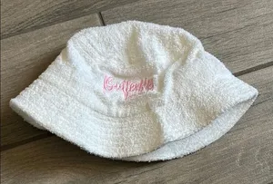 Butter White Terry Cloth Hat with Pink Logo thumbnail 1