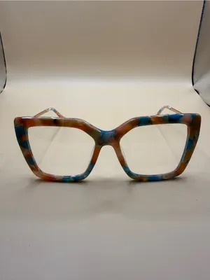 Vooglam Colorful Square Frame Fashion Glasses - Blue & Brown, No prescription thumbnail 2