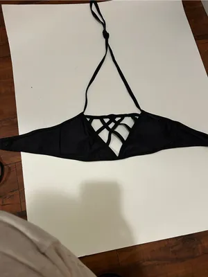 Strappy Black Halter Bikini Top Size L thumbnail 4