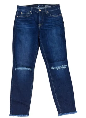 7 For All Mankind Ankle Gwenevere Skinny Jeans Dark Wash Raw Hem Size‎ 27 thumbnail 1