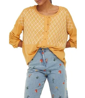 Free People Henley Long Sleeve Top Sweater, Size XL New with Tag Retail $108 thumbnail 1