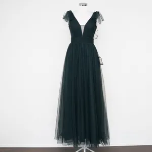 Betsy & Adam‎ - Hunter Green V-Neck Sleeveless Tulle Gown thumbnail 2