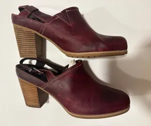 Timberland Women's Burgundy Leather Slingback Clog Heels thumbnail 1
