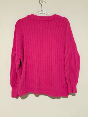 aerie buttercream Ribbed Crewneck Sweater Hot Pink size‎ medium thumbnail 2