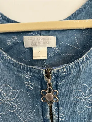 Christopher & Banks Embroidered floral Denim Mini Dress blue Jean size small thumbnail 6