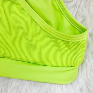 L*SPACE Frenchi Bitsy Cut Bikini‎ Bottom Large Green Neon High Waist Ribbed New thumbnail 5