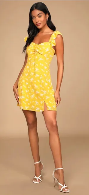Lulus Yellow Floral Mini Dress Mustard thumbnail 1