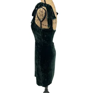 House of Harlow Mini Dress XS Dark‎ Green Coquette Velvet Bow Shoulder Cocktail thumbnail 4