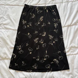 Vintage 90s Black Tan Floral Midi Skirt Medium Indie Sleeze Gothic Grunge Witchy thumbnail 6
