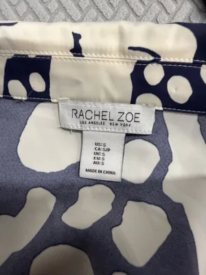 Rachel Zoe Navy Blue And White Front Button Abstract Shirt Size Small thumbnail 7