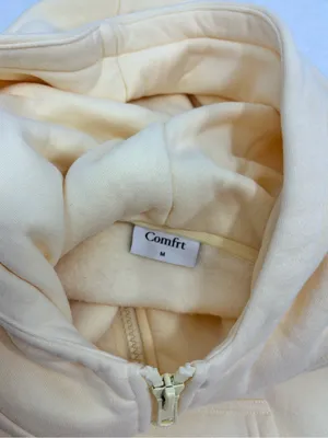 Comfrt Oversize Light Yellow Zip-Up Bomber Hoodie size M thumbnail 4