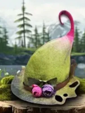 Felt Forest Fairy 🧚 Hat in Green and Pink with Floral Accents Witch costume thumbnail 1